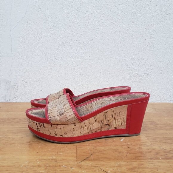 PRADA Y2K Red and Cork Platform Slip On Sandals - Picture 5 of 11